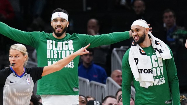 Boston Celtics teammates Jayson Tatum and Derrick White