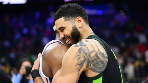 Boston Celtics forward Jayson Tatum and Philadelphia 76ers forward Guerschon Yabusele